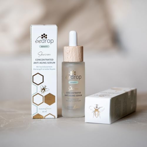 bedrop Concentrated Anti Aging Serum mit straffendem Bienengift, Gelée Royal, Hyaluron & Acetylglucosamin hochdosiert - Reine Imker Qualität ohne Zusatzstoffe