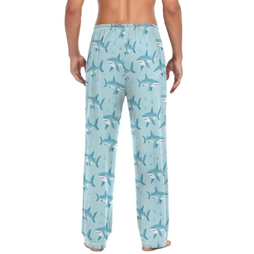Men's Pajama Pants Cute Shark Light Blue Pajama Pants for Men PJs Bottoms Drawstring Pockets Sleep Lounge Pants S2
