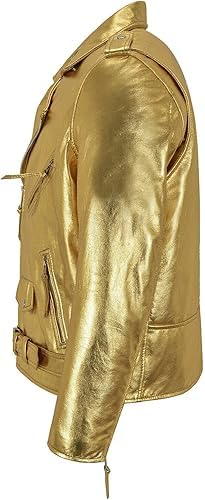 Hide & Seek Men’s Brando Biker Asymmetrical Shiny Foiled Metallic Punk Motorcycle Leather Jacket3