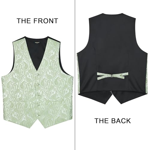 Image of HISDERN Vest and Tie Sets for Men Vests Paisley Floral Jacquard Necktie Pocket Square 3PCS Waistcoat for Suit or Tuxedo