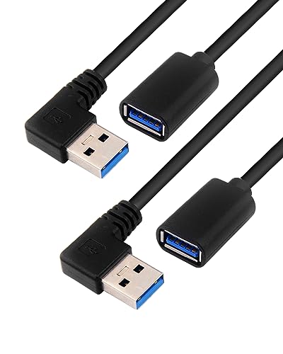 BRIEFCEC Câble d'extension USB 3.0 90 degrés ，Gauche Angled Rallonge Type A Mâle Coudé vers USB 3.0 Type A Femelle 5 Gbps 30CM (Gauche 2Pack)
