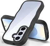 Yuanlai For Samsung Galaxy S25 ケース クリア かわいい 波型 ギャラクシーS25 カバー 透明 超軽量 耐衝撃 SC-51F/SCG31 スマホケース ストラップホール付き 学生 がくせい 女性用-（ブラック）