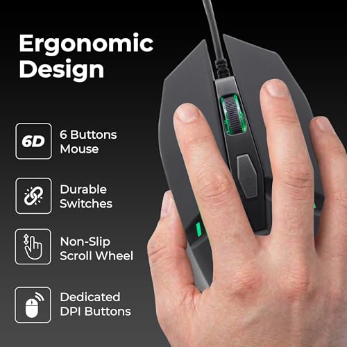 Image of Foxin Phantom GM 103 USB Wired Gaming Mouse with Upto 7200 DPI Gaming Sensor | 6 Buttons | Upto 10 Million Clicks | RGB Lighting | Ergonomic Design | 1.5m Cable (Black)