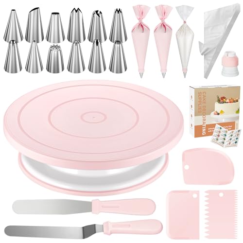 Kootek 71PCs Cake Decorating Kit, Baking Supplies Tools - Includes Cake Stand Turntable, 12 Icing Piping Tips Set, 2 Frosting Spatulas, 3 Scrapers, 50+2 Piping Bags, Coupler, Video Tutorial, Booklet