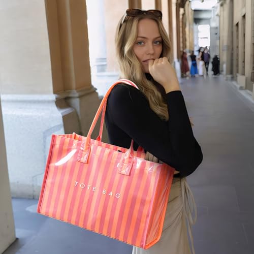 Image of KALIDI PVC Tote Bag Women's Kraft Paper Work Handbags Purses with Top Handle