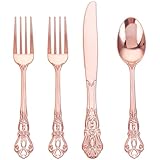 Joyido 40PCS Rose Gold Plastic Silverware - Heavy Duty Elegant Disposable Utensils - Rose Gold Plastic Cutlery set Includes 20Forks, 10Spoons, 10Knives for Dinner, Parties, Weddings