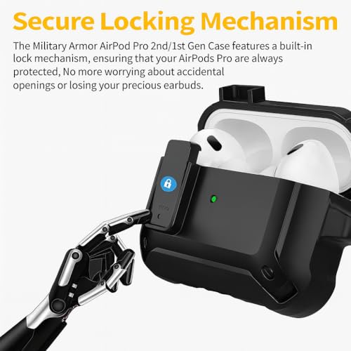 Image of Hybrid Lock Armor Case Cover for Apple Airpods Pro 3 (2025), Rugged, Shockproof, with Heavy Duty Carabiner (Armor Black with Lock)