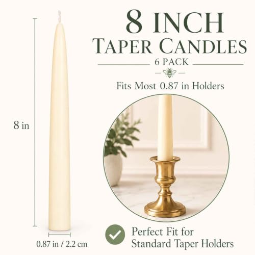 Image of White Beeswax Candles Taper,100% Natural,8 Inch,6 Pack,Up to 8 H,Non-Toxic