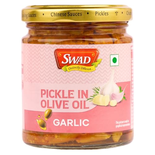 Image of SWAD Garlic Pickle in Olive Oil 200g | Spicy Garlic Achar with Olive Oil | Made with Fresh Premium Ingredients & Traditional Spices | Ideal for Enhancing Meals