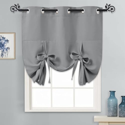 Pony Dance PDUSBLKGMTU1-4663C28 Decorative Window Curtains - Thermal Kitchen Blackout Shades For Christmas Home Decor Energy Saving Tie Up Valance Balloon Shade Grommet Top thumb #7