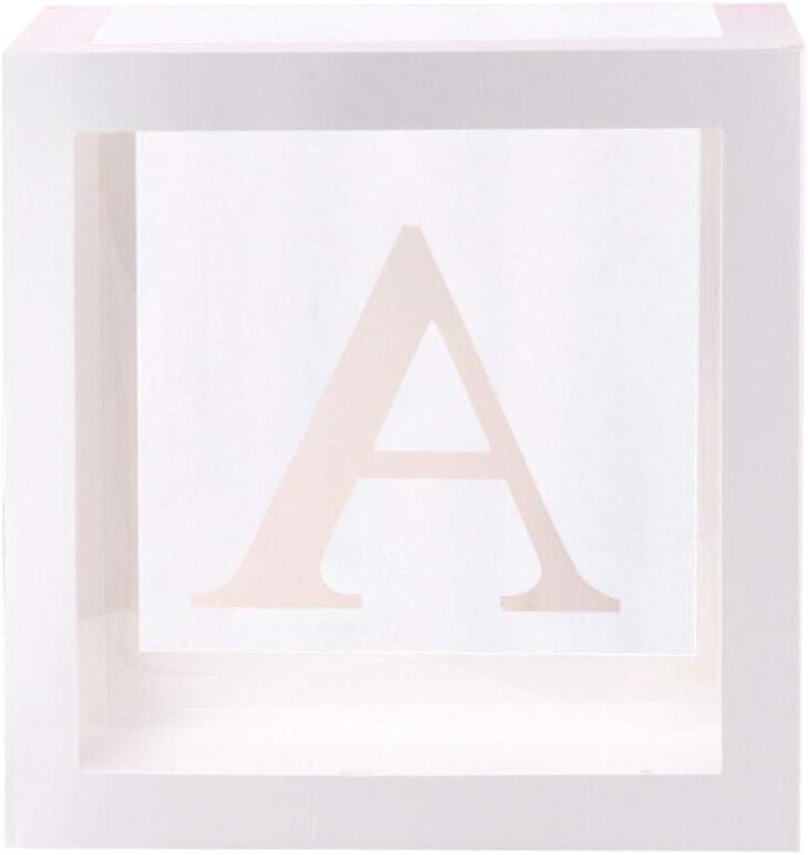 BCDlily Letter A-Z Cube Transparent Gift Boxes Balloon Box for Wedding Birthday Favors Festive Themed Party Baby Shower Christmas Home Decorations (A)