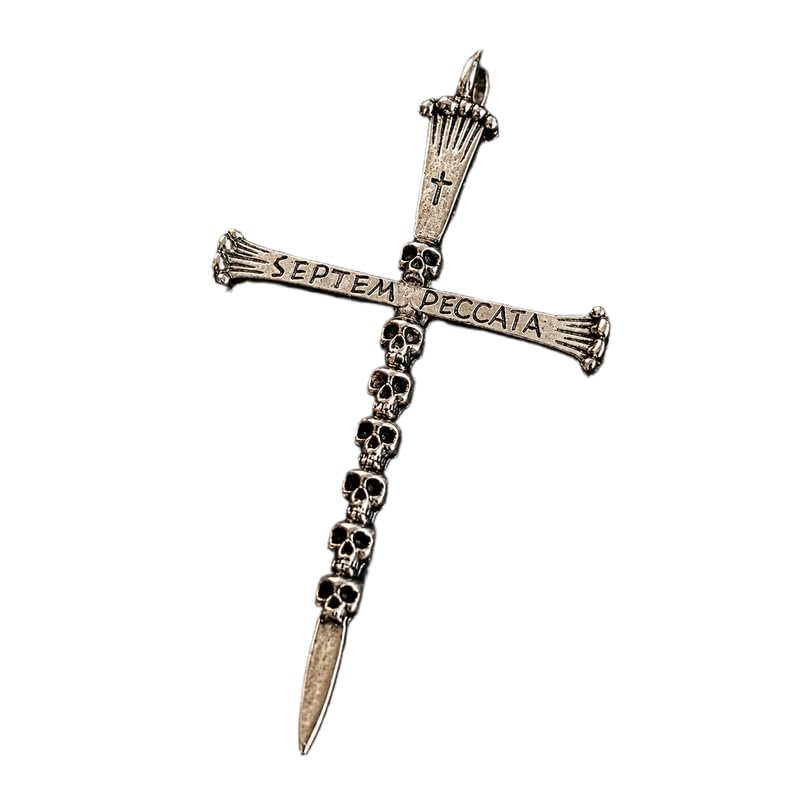 Stainless Steel Skull Cross Pendant, Gothic Cross Charm with Skull Details, Antique Finish Biker Punk Jewelry Statement Pendant, 85x50 mm. RR_CSP_0024-image-49