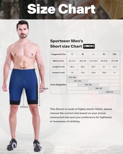 Sportneer Shorts de bicicleta masculinos - Shorts acolchoados de ciclismo com 2 bolsos cargo posicio