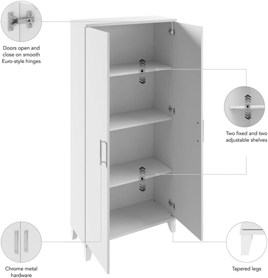 Bush Furniture Somerset Tall Accent Storage Cabinet with Doors and Shelves in White, 2 Door Organizer for Home Office, Living Room, Kitchen Pantry, Entryway