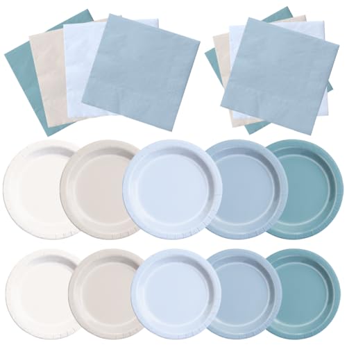 Image of CMUSKO Blue Birthday Decorations - 150pcs Dusty Blue Gradient Plates & Napkins Kit Serves 50 for Dusty Theme Baby Shower,Wedding, Bridal Shower