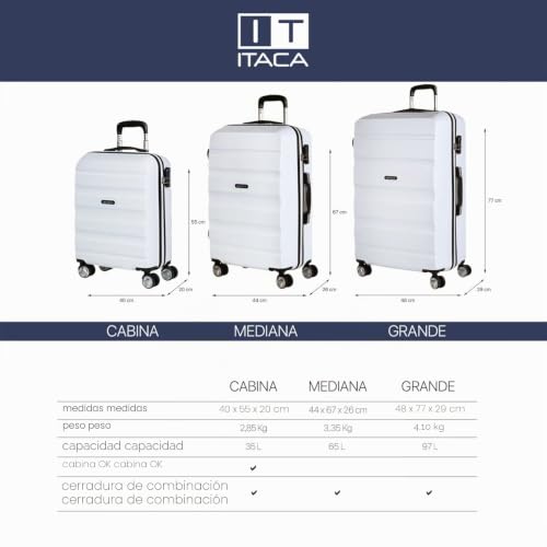 Miniatura 7 de Itaca - Maletas De Viaje Rígida Mediana Con 4 Ruedas - Material Abs Ligero - 20kg, 65cm Candado De Combinacion T71, Blanco