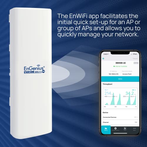 Image of EnGenius Technologies ENH500v3 Wi-Fi 5 Wave 2 Outdoor AC867 5GHz Plug-n-Play Wireless Bridge, PTP /PTMP, IP55, 27dBm, 16 dBi High-Gain Antenna, Long Range up to 5 Miles, Gigabit Port [1-Pack]