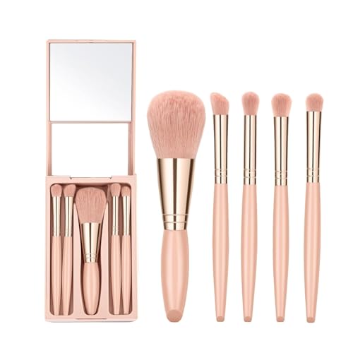 All in One Makeup Brush Set Mini Facial Cosmetic Brush Multi-uses Blending Foundation, Eyeshadow, Eyebrow & Liner, Blush & Lip Gloss Kabuki Brush On-the-Go Makeup Applicator Tool (Apricot Brush)