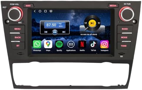 Erisin 7 Inch 8-Core 4GB+64GB Qualcomm Android 14 Car Stereo with Sat Nav for BMW 3 Series E90 E91 E92 E93 M3 Bluetooth 5.1 Head Unit Apple CarPlay Android Auto DSP DAB+ WIFI 4G DVR USB Canbus SWC