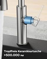 FORIOUS Wasserhahn Küche,Küchenarmatur Ausziehbar,Spültischarmatur Küche mit Zwei Sprühfunktione,360° Schwenkbar,Einhebelmischer Kalt Warmwasser Mischbatterie Armatur,Edelstahl,Sehr Hoch(437mm) – Ansicht 8