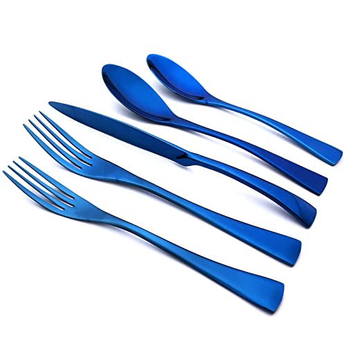 Snplowum Cubiertos de lujo de acero inoxidable 18/10 pulido espejo 20 piezas - servicio para 4 - azul