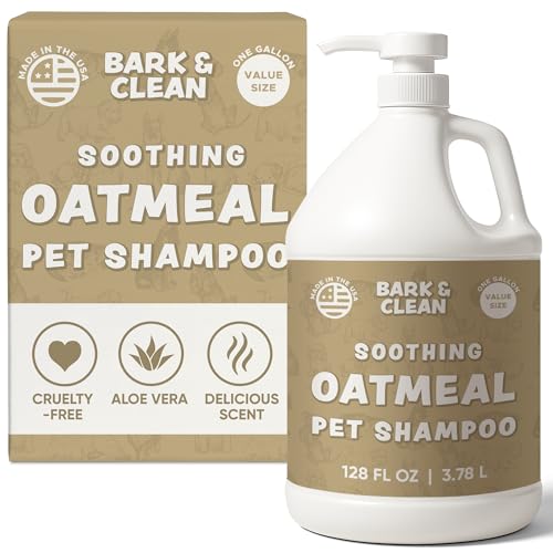 Oatmeal Dog Shampoo for Itchy Skin, 1 Gallon with Pump - Hypoallergenic Anti-Itch Allergy & Sensitive Skin Relief, Moisturizing Aloe Vera Coconut Oil, Sulfate & Paraben Free, Made in USA, Bark & Clean