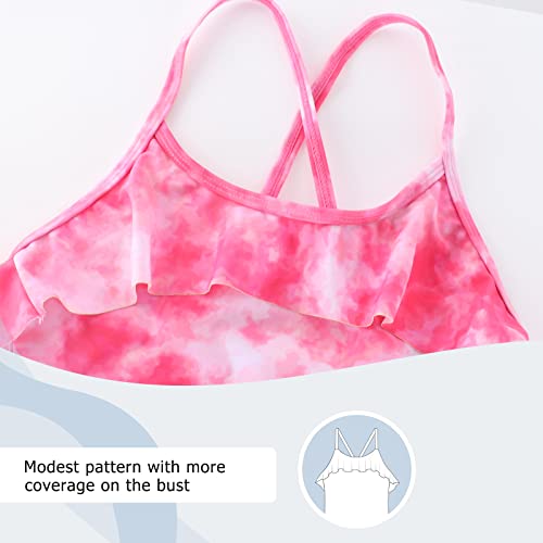Image of Girls One Piece Swimsuits Halter Bathing Suits Summer Ruffler Swimwear 2-14 Years