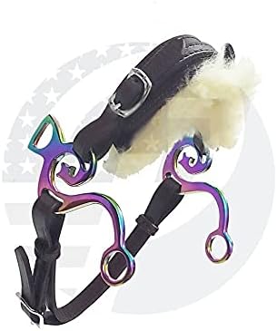 Rainbow Multi Hackamore Bitless Horse Bit English Western Brown Leather with Genuine Fur