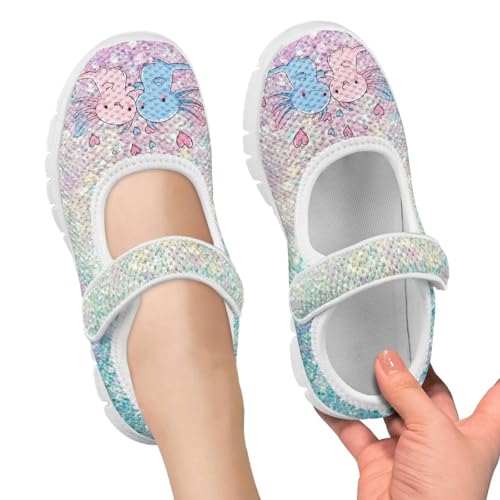 JoyLamoria Rainbow Bling Axolotl Print Girls Sneakers Lightweight Cute Causal Walking Shoes for Toddler/Little Girls Starry Dress Shoes Mary Jane for Party3