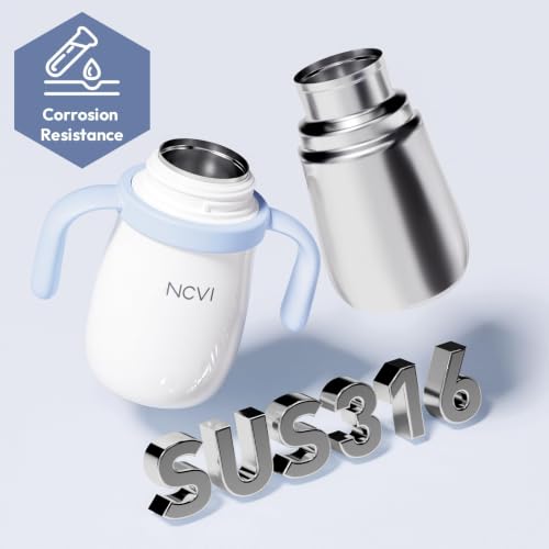 Image of NCVI Toddler Water Bottle Stainless Steel, Sippy Cup with Straw & Handle