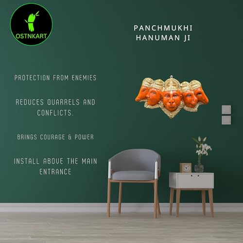 Image of Polyresin Panchmukhi Hanuman Ji Murti Statue for Door Entrance| Statue for Home Decor, Gifting, Protection from Evil Eye