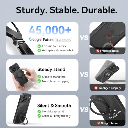 Image of CASEKOO Ultra-Magnetic Stand for iPhone 17 Pro Case, Shockproof Slim, Black | [Military Drop Protection] [Compatible with MagSafe] Translucent Matte for iPhone 17 Pro Phone Case with Ring Holder 6.3 inch