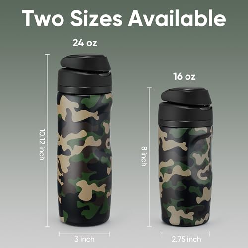 Image of Fijinhom 16 oz Insulated Water Bottle,Stainless Steel Sports Water Bottle with Straw, Double Wall Vacuum Leak Proof, Cold for 24 Hours, BPA Free for Travel, Sport, Outdoor, Camouflage color