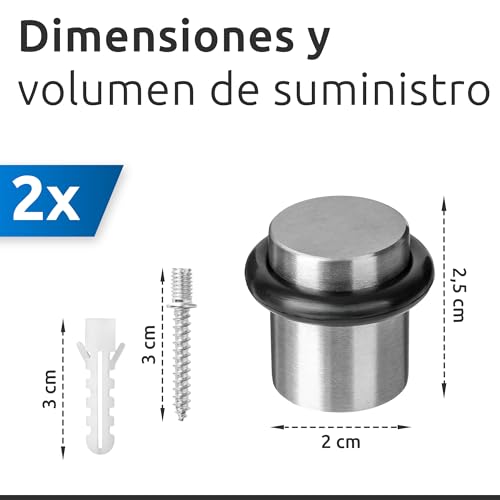 Miniatura 4 de Ecence Tope De Puerta Para Suelo Para Atornillar 2 Piezas Tope De Puerta De Acero Inoxidable Ø20x25mm Protección De Pared Cepillado Incluidos Tornillos Y Tacos