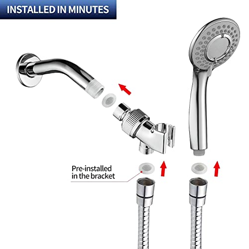 Ksucbohar Handheld Shower Head Set High Pressure Shower Head High Flow Hand Held Showerhead Set With 59 Inch 304 Stainless Steel Hose And Multi Angle Adjustable Shower Bracket #TOP2