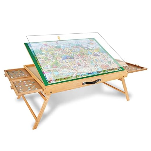 ALL4JIG 1500PCS Portable Puzzle Table with Legs, 25"x34"Adjustable Jigsaw Wooden Puzzle Board with 4 Drawers & Cover, 3-Tilting-Angle Jigsaw Puzzle Table for Adults