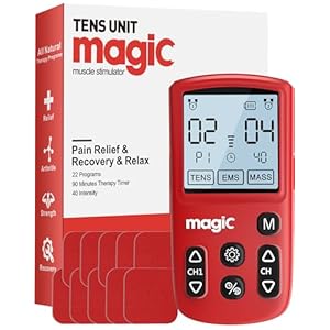 Tens Unit EMS Muscle Stimulator – 22 Programs 40 Intensity Electronic Pulse Massager Tens Machine for Pain Relief, 300mah Battery Physical Therapy with 10 Tens Unit Electrode Pads, Red