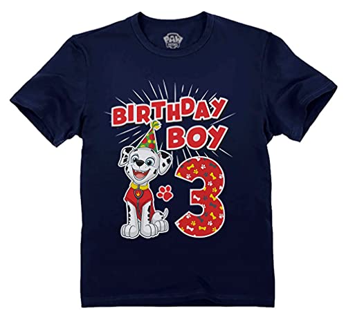 Marshall Paw Patrol 3rd Birthday Shirt for Boys - Toddler Bday T-Shirt Gift - Kids Party Outfit for 3 Year Old 3T Navy