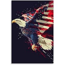 FireDeer American Flag Eagle Canvas Wall Art Independence Day Patriotic Poster Modern US Flag Canvas Painting Picture for Bedroom Living Office Room Decor, 16x24inch-Unframe