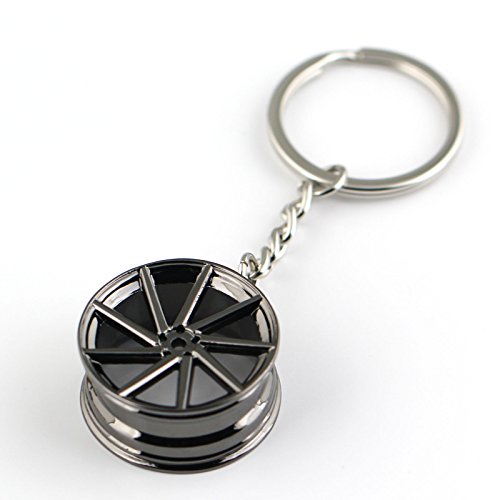 Image of maycom Creative Hot Auto Part Model Wheel Rim Tyre Keychain Keyring Key Chain Ring Keyfob (Black)