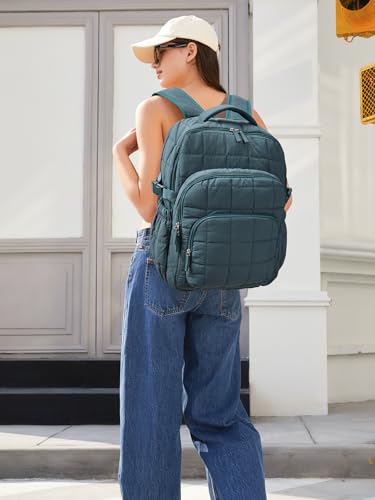 Image of CLUCI 17.3 Inch Laptop Backpack for Women, Anti Theft Travel Backpack, Puffer Quilted Work Backpack, Water Resistant College Bookbag, Carry on backpack with RFID(Green)