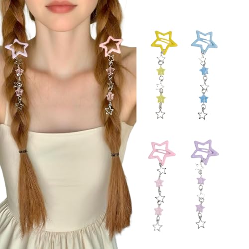 4 Pzas Pinzas de Pelo con Flecos de Cadena Coloridas