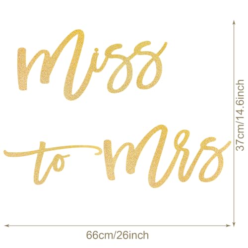 Image of Miss to Mrs Sign, Felt Letter Photo Props for Bridal Shower and Bachelorette Party, Engagement Wedding Balloon Arch (Glitter Gold)