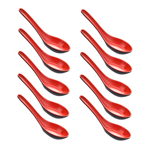 Garneck 10pcs Melamine Spoons Melamine Tableware Ramen Soup Spoons Imitation Porcelain Spoons Tableware for Restaurant Melamine Kitchen Spoons Tasting Spoons Asian Soup Spoons Red Mug