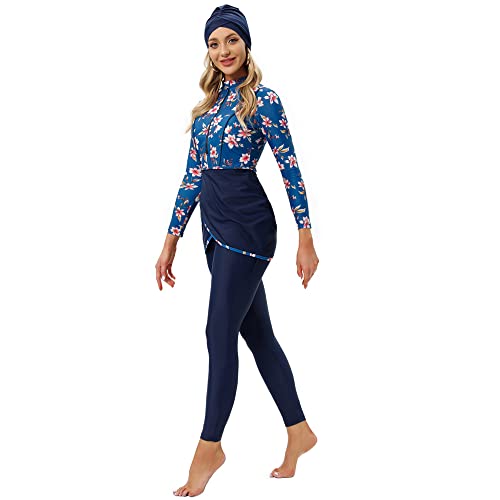 Muslim Swimwear Women Burkinis Plus Size Modest Patchwork Hijab Long Sleeves Sport Swimsuit Islamic4