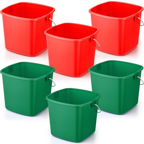 Image of Zhehao 6 Pcs 3 Quart Bucket for Cleaning Small Sanitizer Bucket for Restaurant Square Plastic Pail with Handles for Home, Offices, Commercial Use, Food Service (Red,Green)
