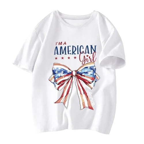 Image of Toddler Boys Girls 4th of July Short Sleeve Shirt - Kids Patriotic American Flag Memorial Day USA Tops 2-7T