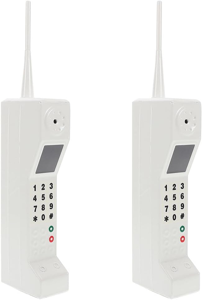 Cabilock 2pcs Cell Phone Prop: Retro Brick Mobile Phone Ornament - 80s 90s Old Fashioned Vintage Cellphone Model for Halloween Home Office Party Decoration