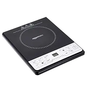 Amazon Basics 1600 Watt Induction Cooktop| 8 Stage Power Settings | Made of Crystal Glass Plate with premium Finish| Black