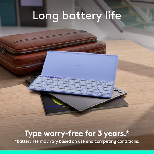 Logitech Keys-to-Go 2 Portable Bluetooth Keyboard for Tablet with Built-in Cover, Slim and Compact Wireless Keyboard for Windows, Android, Linux, iPad, iPhone, Mac, Apple TV - Lilac Logitech Keys-to-Go 2 Portable Bluetooth Keyboard for Tablet with Built-in Cover, Slim and Compact Wireless Keyboard for Windows, Android, Linux, iPad, iPhone, Mac, Apple TV - Lilac